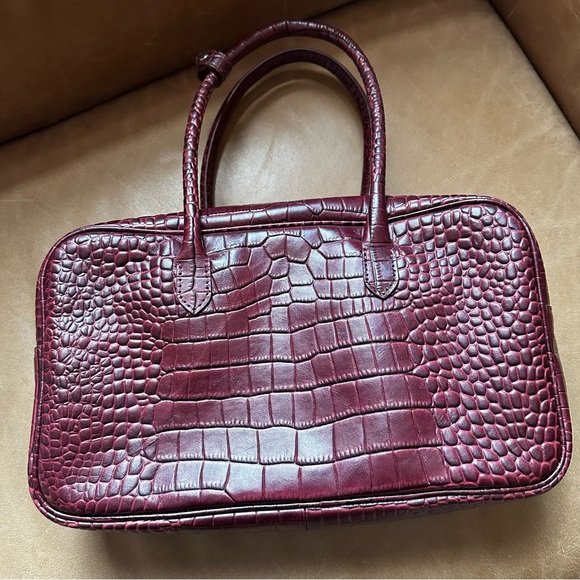 Mango Rectangular Leather Handbag Burgundy Red East West designer Y2K crocodile - Picture 1 of 16